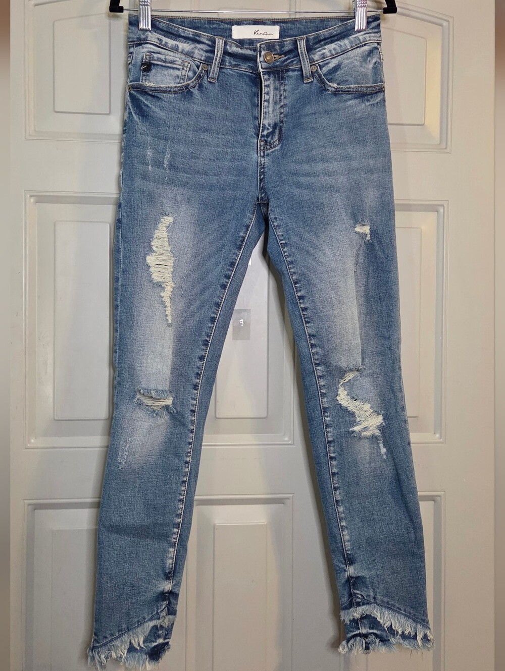 Kancan Women's Distressed Light Blue Skinny Ankle Jeans